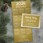 Hanging Calendar, Logo, Modern Gold Business Tri-Fold Holiday Card<br><div class="desc">A modern, upscale design for a corporate holiday card. A calendar is included with the New Year with a greeting that can be used for any business. Add your logo and simple text to this unique design with a gold and white stripe pattern with a geometric pattern. Send your clients...</div>
