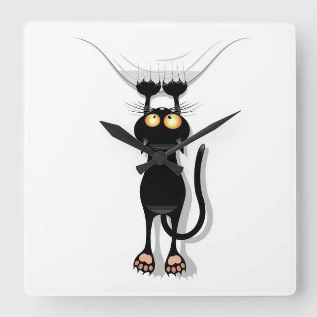 Hanging Cat Square Wall Clock (Front)