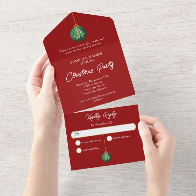 Hanging Christmas Ornament Company Holiday Party All In One Invitation (Tearaway)