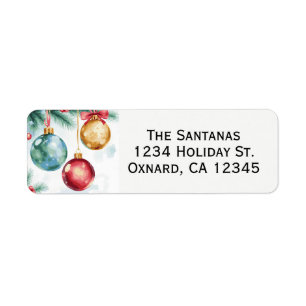 Hanging Christmas Ornaments on Tree Branch Return Address Label