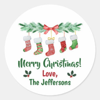 Hanging Christmas Stockings Classic Round Sticker