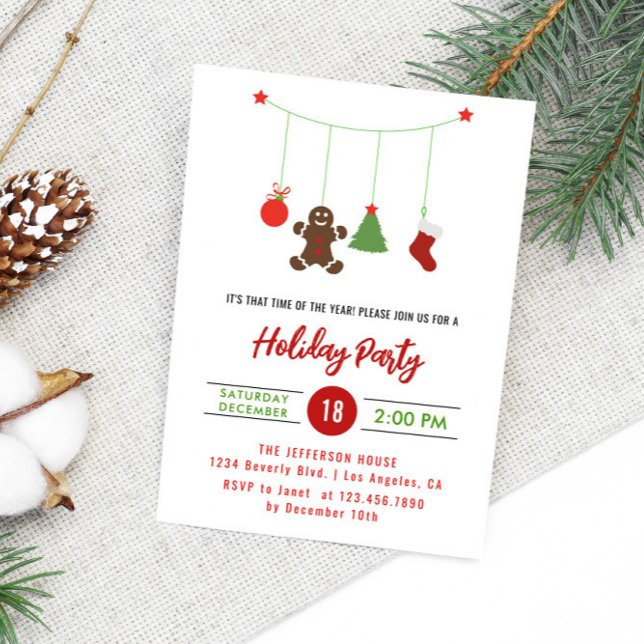 Hanging Decorations Cute Christmas Holiday Party Invitation (Creator Uploaded)