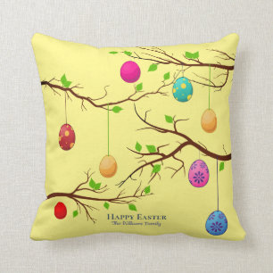 Hanging Easter Eggs, Spring Tree Branches Cushion