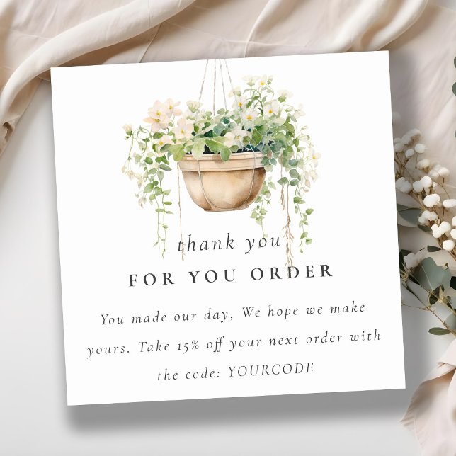 Hanging Floral House Plants Thank You For Order Square Business Card (Creator Uploaded)