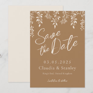 Hanging Florals Foliage Warm Beige Boho Earthy  Save The Date