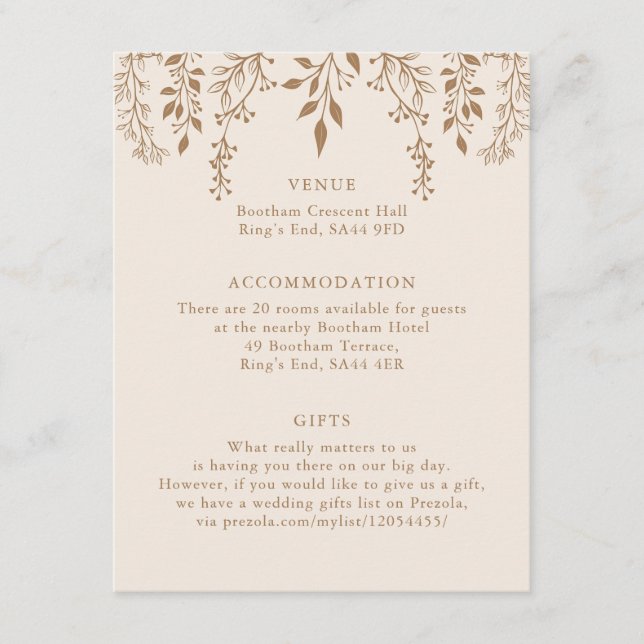 Hanging Florals Foliage Warm Romantic Boho Detail  Enclosure Card (Front)