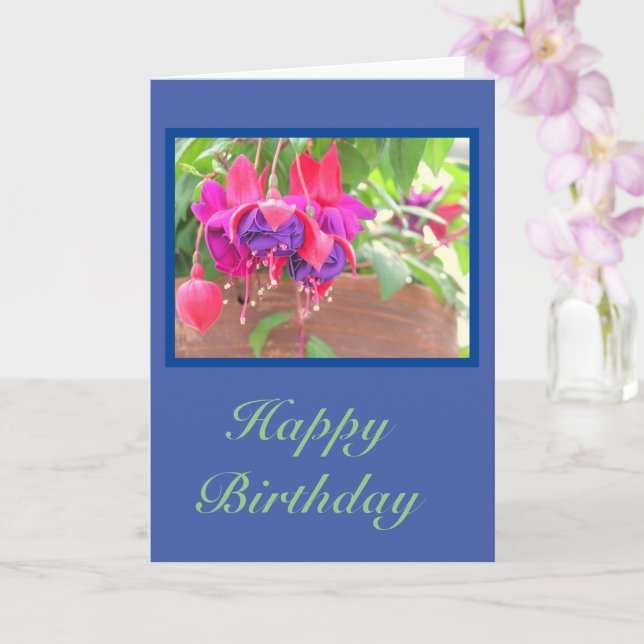 Hanging Fuchsia Plant/Happy Birthday/customisable Card (Orchid)