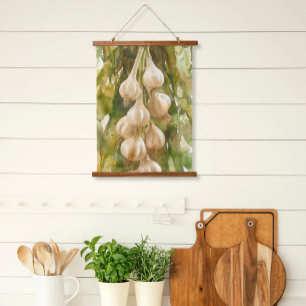 Hanging Garlic Watercolor Tapestry Scroll Art