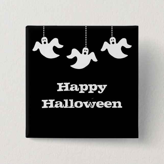 Hanging Ghosts Halloween Button, Black 15 Cm Square Badge (Front)