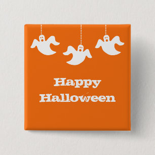 Hanging Ghosts Halloween Button, Orange 15 Cm Square Badge
