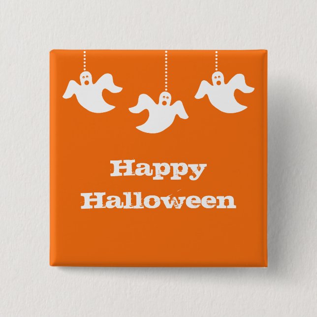 Hanging Ghosts Halloween Button, Orange 15 Cm Square Badge (Front)