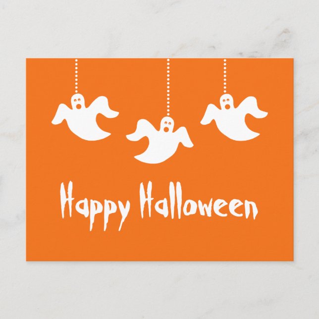 Hanging Ghosts Halloween Postcard, Orange Postcard (Front)