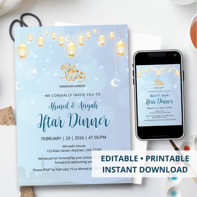 Hanging Golden Lanterns Ramadan Iftar Invitation (Creator Uploaded)