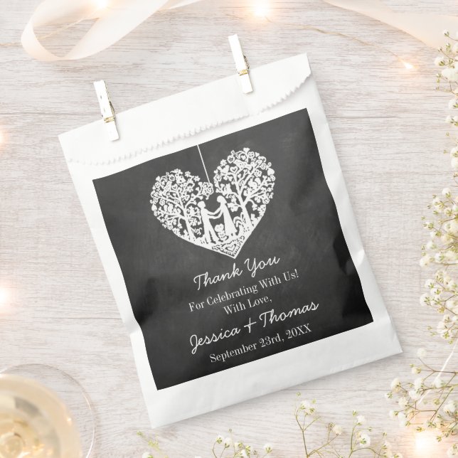Hanging Heart Tree Chalkboard Wedding Collection Favour Bag (Clipped)