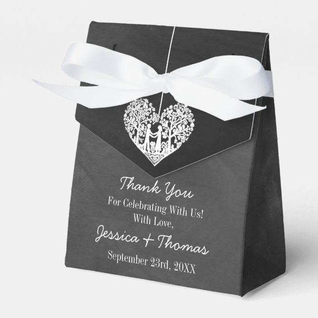Hanging Heart Tree Chalkboard Wedding Collection Favour Box (Front Side)