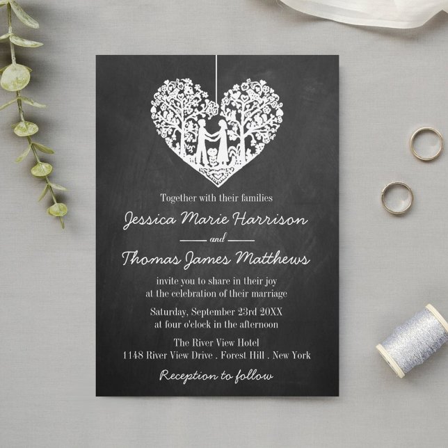 Hanging Heart Tree Chalkboard Wedding Collection Invitation (Creator Uploaded)