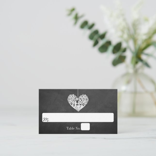 Hanging Heart Tree Chalkboard Wedding Collection Place Card (Standing Front)