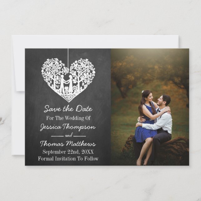 Hanging Heart Tree Chalkboard Wedding Collection Save The Date (Front)