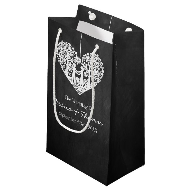 Hanging Heart Tree Chalkboard Wedding Collection Small Gift Bag (Front Angled)