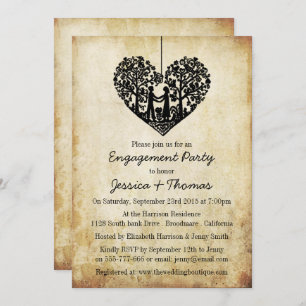 Hanging Heart Tree Vintage Engagement Shower Invitation