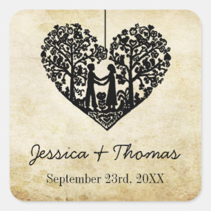 Hanging Heart Tree Vintage Wedding Collection Square Sticker