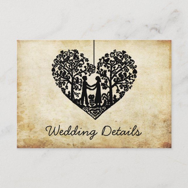 Hanging Heart Tree Vintage Wedding Detail Enclosure Card (Front)