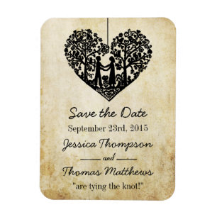 Hanging Heart Tree Vintage Wedding Save The Date Magnet