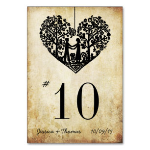 Hanging Heart Tree Vintage Wedding Table Number