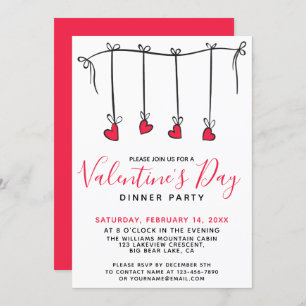HANGING HEARTS Valentine's Day Dinner Party Invitation