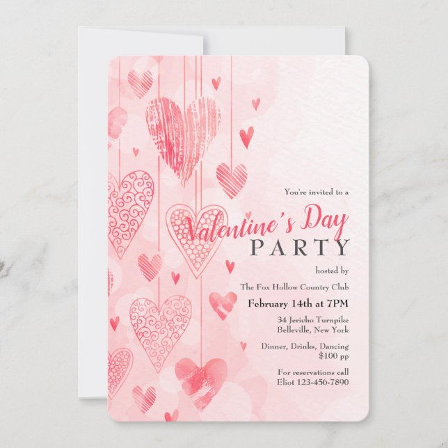 Hanging Hearts Valentine's Day Invitation (Front)