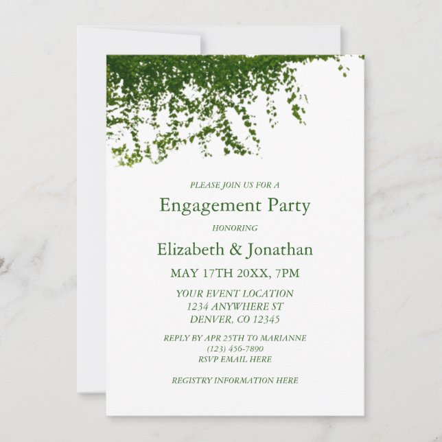 Hanging Ivy Greenery Engagement Party Invitation (Front)