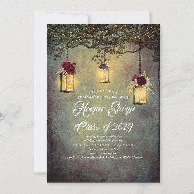 Hanging Lantern Lights Rustic Graduation Party Invitation (Front)