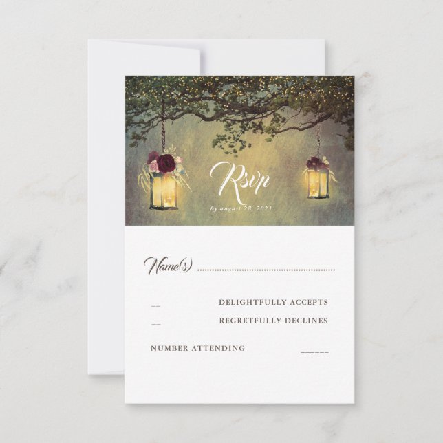 Hanging Lanterns Romantic Fall Wedding RSVP Card (Front)