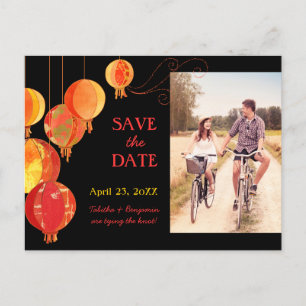 Hanging Lanterns Wedding Photo Save the Date Announcement Postcard