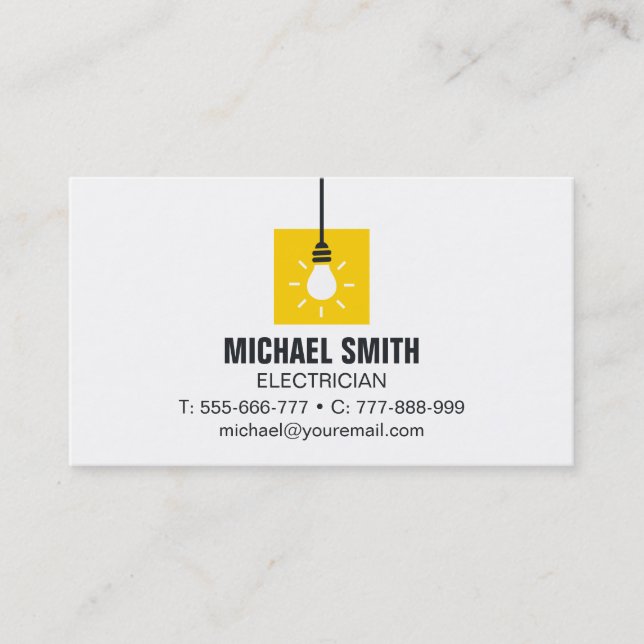 Hanging Light Bulb Icon Electrician Business Card (Front)