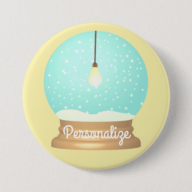 Hanging lightbulb snow globe button (Front)