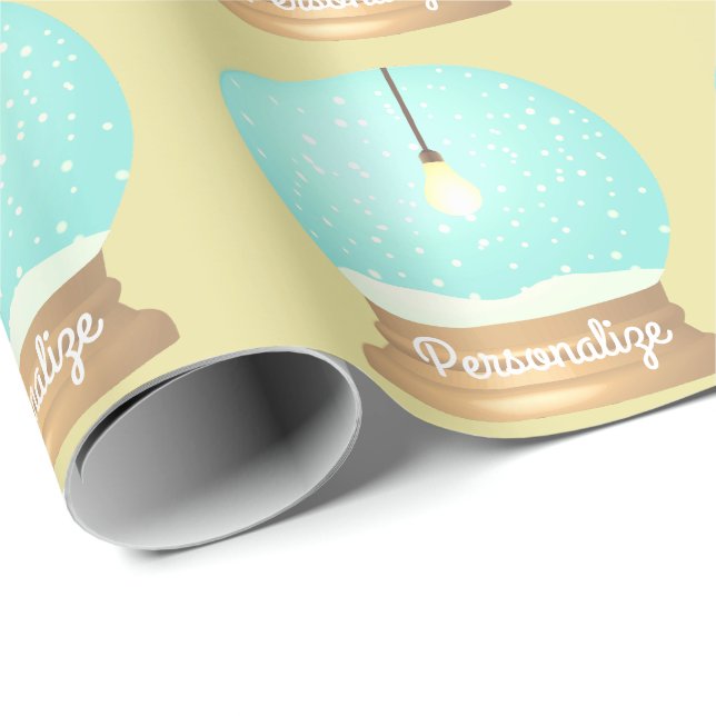 Hanging lightbulb snow globe cute yellow blue wrapping paper (Roll Corner)