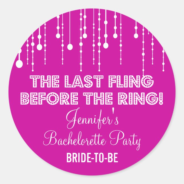 Hanging Lights Bachelorette Party Round Sticker (Front)