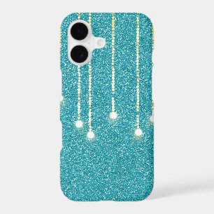 hanging lights on teal glitter