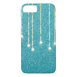 hanging lights on teal glitter iPhone 8/7 case