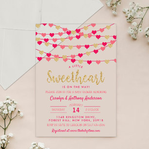 Hanging Love Hearts Little Sweetheart Baby Shower Acrylic Invitations
