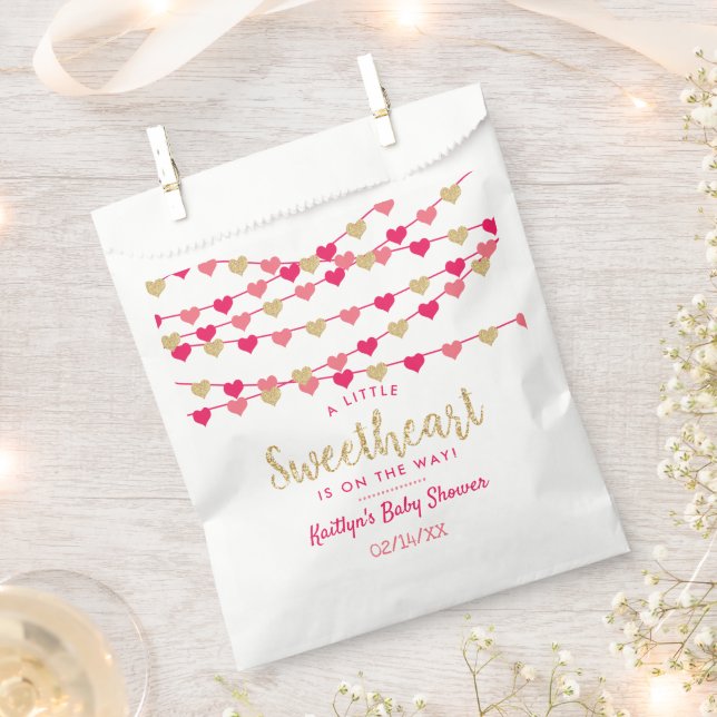 Hanging Love Hearts Little Sweetheart Baby Shower Favour Bag (Clipped)