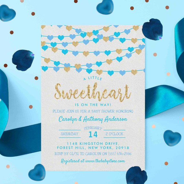 Hanging Love Hearts Little Sweetheart Baby Shower Invitation (Creator Uploaded)