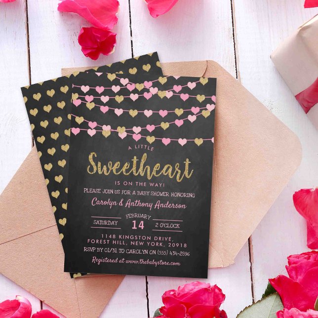 Hanging Love Hearts Little Sweetheart Baby Shower Invitation (Creator Uploaded)