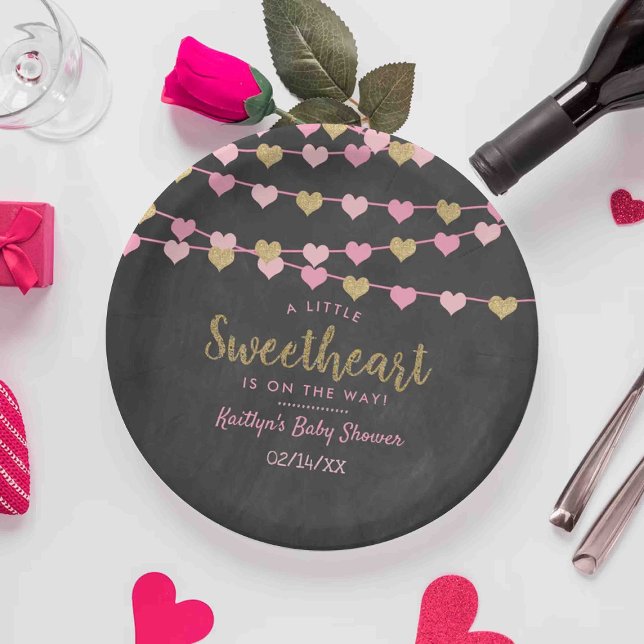 Hanging Love Hearts Little Sweetheart Baby Shower Paper Plate (Creator Uploaded)