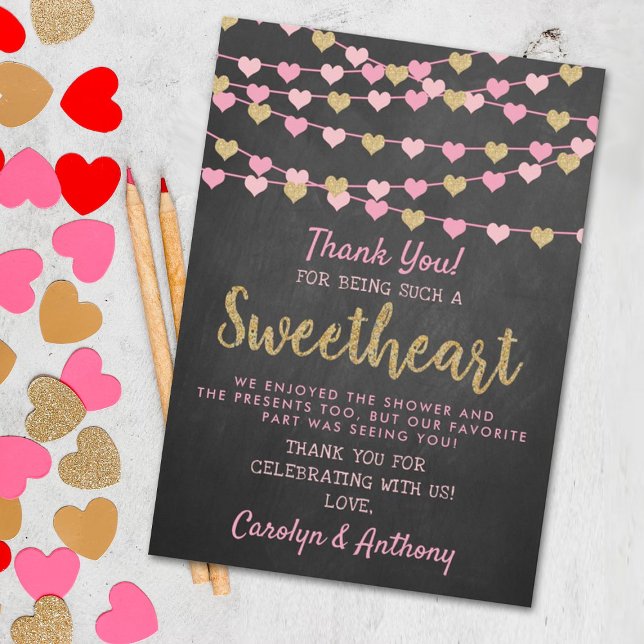 Hanging Love Hearts Little Sweetheart Baby Shower Thank You Card (Creator Uploaded)