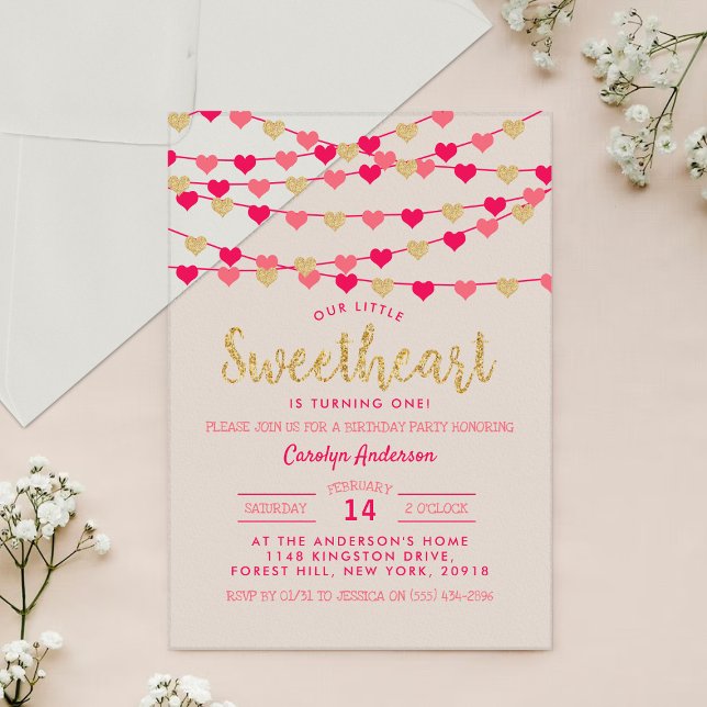 Hanging Love Hearts Little Sweetheart Birthday Acrylic Invitations (Creator Uploaded)