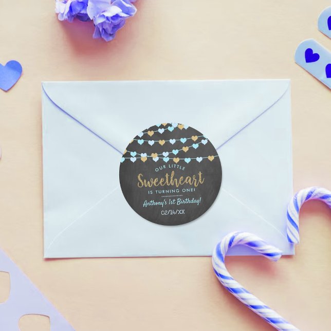 Hanging Love Hearts Little Sweetheart Birthday Classic Round Sticker (Creator Uploaded)