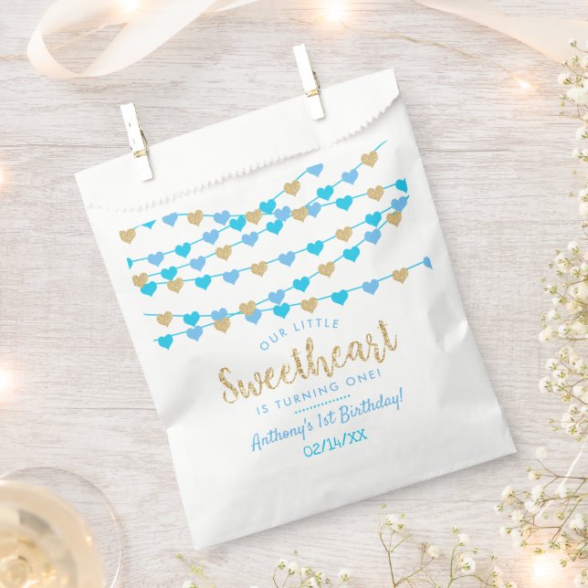 Hanging Love Hearts Little Sweetheart Birthday Favour Bag (Clipped)