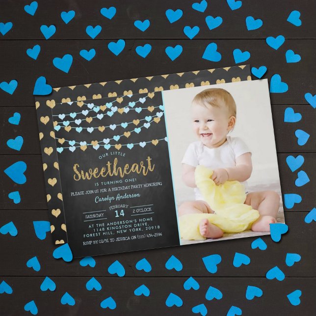 Hanging Love Hearts Little Sweetheart Birthday Invitation (Creator Uploaded)